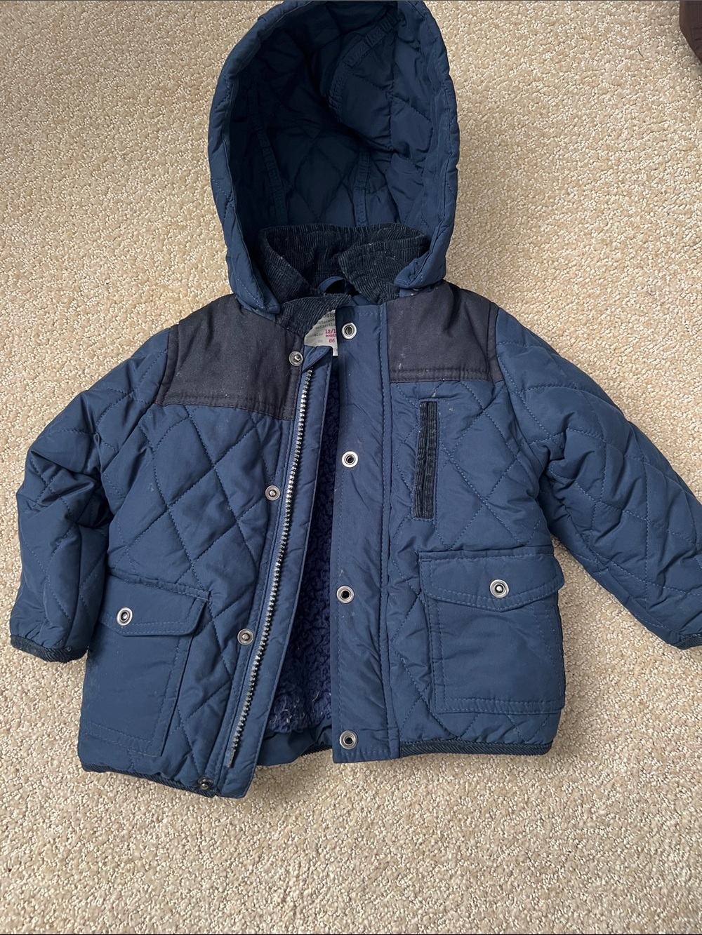 Zara BabyBoy Dark Navy Quilted Jacket with Plush Lining